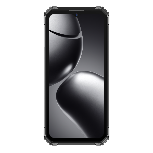 Black smartphone with reflective surface on a white background