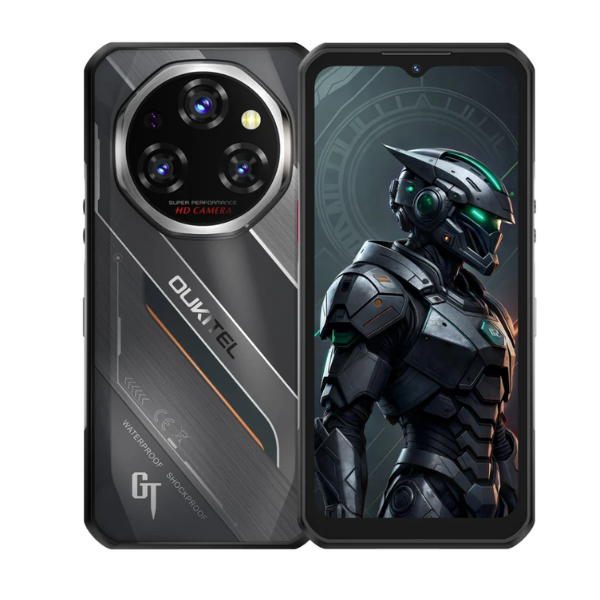 Oukitel WP62 black rugged phone front and rear view with triple-camera design
