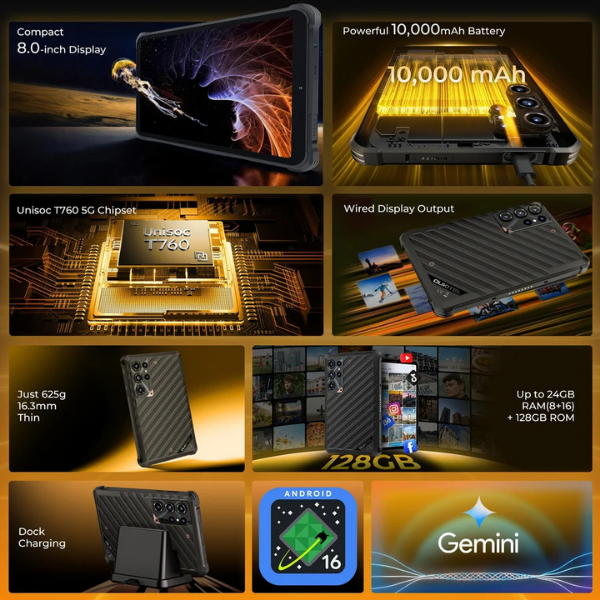 Oukitel RT11 rugged 5G tablet with 10000mAh battery, Android 16 and 128GB storage