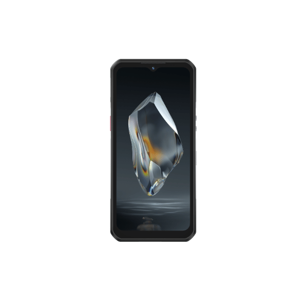 Oukitel WP62 5G rugged phone front view with a crystal wallpaper and punch-hole camera on a white background. 
