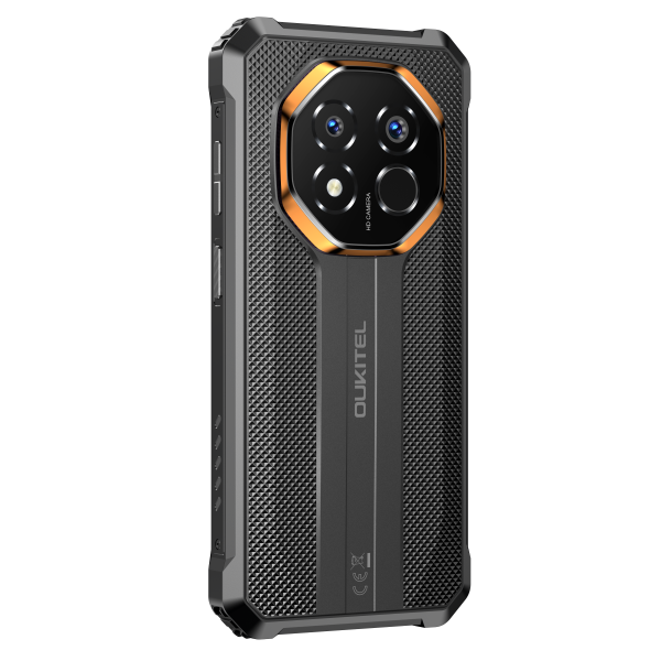 Black rugged phone with Oukitel branding on a white background