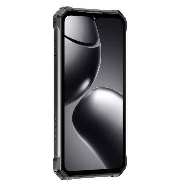 Rugged phone with a reflective surface on a white background