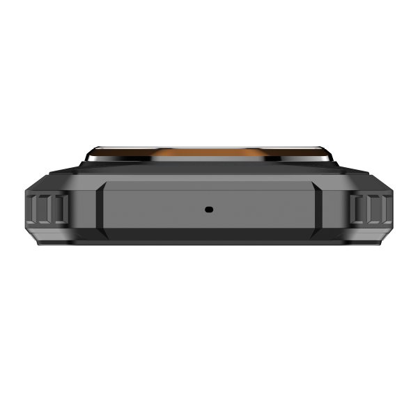 Black rugged phone with a metallic accent on a white background
