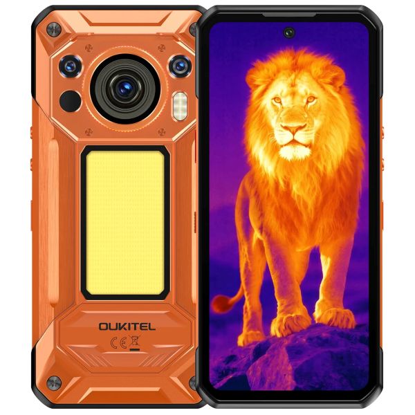 Oukitel WP500 Ultra rugged 5G phone displaying a lion through AI thermal imaging
