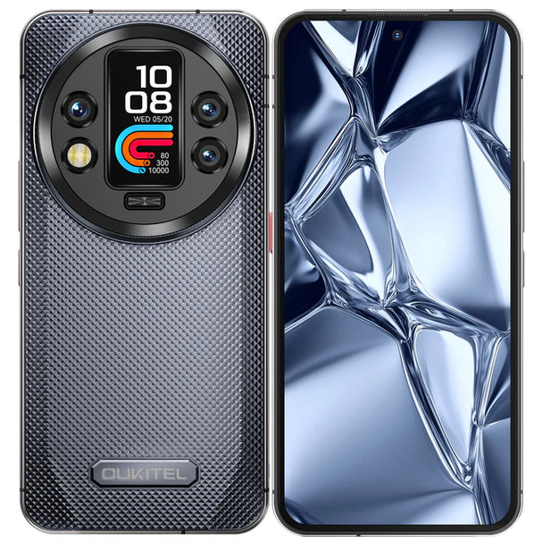 Oukitel WP200 Pro rugged 5G smartphone front and rear view on white background